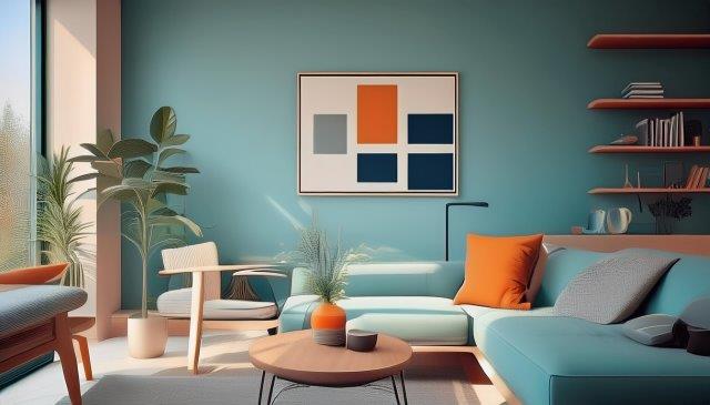 淡いパステルカラー調のリビング