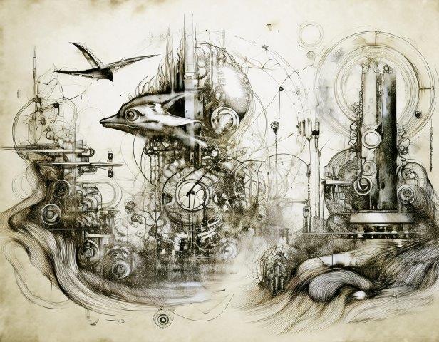 線画、モノクロコラージュ系