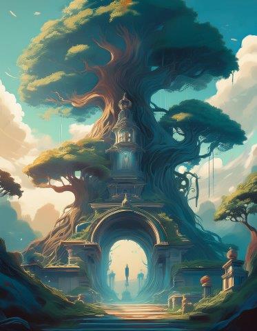 自然と融合した神秘的な都市の入口