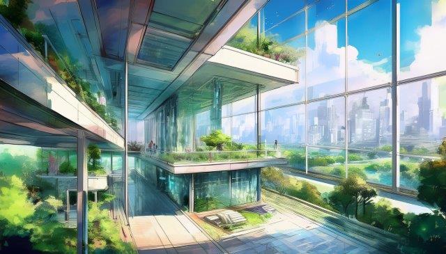緑豊かな美しい未来の建築物