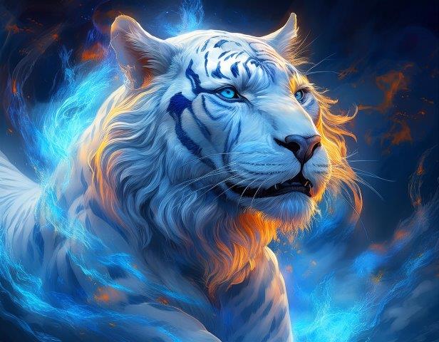 精悍な顔つきの白虎