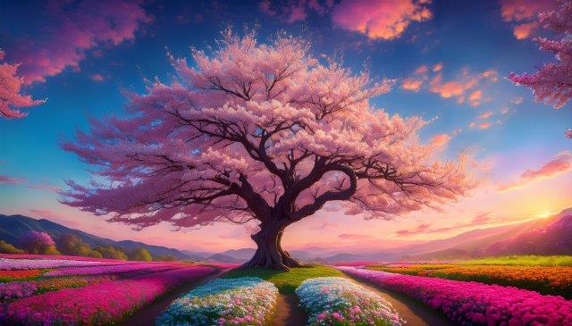 春爛漫、さくらと色鮮やかな花畑