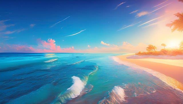 夕日に照らされる南国の海