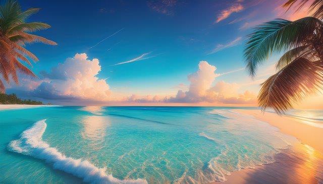 夏の夕暮れ、南の島の浜辺