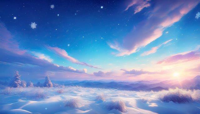 ダイヤモンドダストが舞う冬山の銀世界