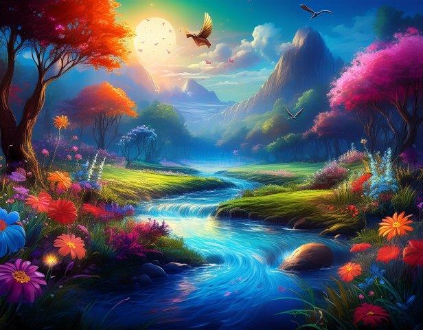 色とりどりの草木、美しい川