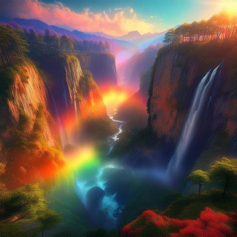 幻想的な夕暮れ時の渓谷